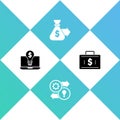 Set Light bulb with dollar on laptop, Human resources, Money bag and Briefcase and money icon. Vector