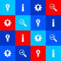 Set Light bulb with dollar, Lighthouse, and gear and Magnifying glass analysis icon. Vector