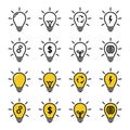 Set of light bulb electricity icon vector. Light bulb symbol in line style. Idea sign vector. Thinking symbol. solution icon