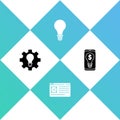 Set Light bulb and gear, Browser window, with concept of idea and dollar mobile icon. Vector