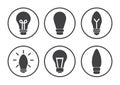 Set of light bulb icons, different lamp, Black round pictogrames, flat design. Vector Royalty Free Stock Photo