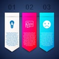 Set Light bulb with leaf, Certificate template and Sad smile. Business infographic template. Vector Royalty Free Stock Photo