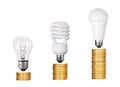 Set of Light Bulb LED CFL Fluorescent isolated on white