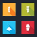 Set Light bulb, LED light, Lamp hanging and Table lamp icon. Vector Royalty Free Stock Photo