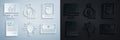 Set Light bulb with rays shine and concept of idea, User manual, Resume, Stacks paper money cash, Money bag diagram