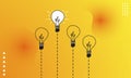 Set of light bulbs and a light bulb stands out. Flat vector with light bulb icons on yellow background. Concept of innovation, Royalty Free Stock Photo