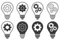 Set of Light bulbs with cog or gear sign. Idea outline icon. Innovation icon in flat style. Idea business concept. Vector outline Royalty Free Stock Photo