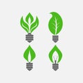 Set of light bulbs with leaves, saving electricity, Ecology of n