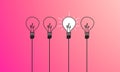 Set of light bulbs on pink gradient background. Modern vector light bulb icons. Concept of enterprising women standing out in a