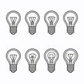 Set of light bulbs. Vector illustration in outline style. Idea concept. Royalty Free Stock Photo