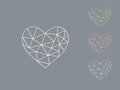 A set of light color geometric heart shapes of making love with shadow on dark background