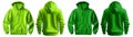 2 Set of light dark green front and back view tee hoodie hoody sweatshirt on transparent background