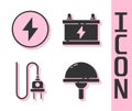 Set Light emitting diode, Lightning bolt, Electric plug and Car battery icon. Vector Royalty Free Stock Photo