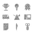 Set Light rays in prism, Pen, Scissors, Computer monitor, Exam paper with incorrect answers, School Bus, Medal and Award