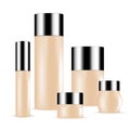 SET of light skin toned beauty products/cosmetics bottles and containers with silver lid