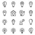 Set of 16 lightbulb line icons. light bulb icon. electrical, mind, think, intelligence, brain, electronics
