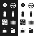 Set Lighter, Sport bottle with water, Four leaf clover, Steering wheel, Computer cooler and Heating radiator icon