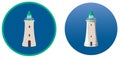 A set of lighthouses in a circle, path lighting. One Flat design, the other with shadow, vector illustration. Royalty Free Stock Photo