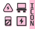 Set Lightning bolt, High voltage, Multimeter and Fuse icon. Vector