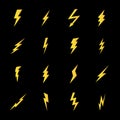 Set of lightning bolt icons in modern flat style