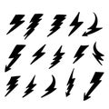 Set Lightning bolt. Thunderbolt, lightning strike. doodle hand drawn style vector illustration. Thunder and Bolt Lighting Flash