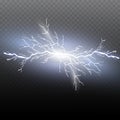 A set of lightning Magic and bright light effects. Vector illustration. Discharge electric current. Royalty Free Stock Photo
