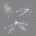 A set of lightning Magic and bright light effects. Vector illustration. Discharge electric current. Royalty Free Stock Photo