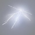 A set of lightning Magic and bright light effects. Vector illustration. Discharge electric current. Royalty Free Stock Photo