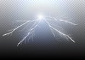 A set of lightning Magic and bright light effects. Vector illustration. Discharge electric current. Royalty Free Stock Photo