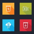 Set Lightning with trash can, Radioactive waste barrel, Acid rain and radioactive cloud and Send to the icon. Vector