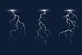 Set of lightnings isolated on dark background. Vector illustration