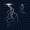 Set of lightnings isolated on transparent background. Vector illustration