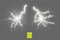 Set of lightnings. Thunder-storm and lightnings. Magic and bright lighting effects. Royalty Free Stock Photo