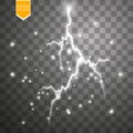 Set of lightnings. Thunder-storm and lightnings. Magic and bright lighting effects. Royalty Free Stock Photo