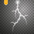 Set of lightnings. Thunder-storm and lightnings. Magic and bright lighting effects. Royalty Free Stock Photo