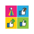 set of like hand symbols of thumbs up with shopping bags - vector icon