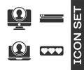 Set Like and heart, Create account screen, Create account screen and Video game console icon. Vector Royalty Free Stock Photo