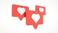 Set Like heart icon on a red pin isolated on white background. 3d rendering Royalty Free Stock Photo