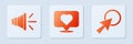 Set Like and heart, Speaker volume and Arrow cursor. White square button. Vector Royalty Free Stock Photo