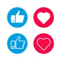 Set like icons on white background. Four objects. Red and blue. Thumbs up. Vector