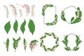 Set Lilly Of The Valley Elements. Green Leaves, Blossoms, Twigs, Frame And Borders Decorative Elements For Invitation Royalty Free Stock Photo