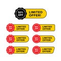 Set of limited time offer in various shape. Vector illustration designed in yellow red and black. Premium line style vector Royalty Free Stock Photo