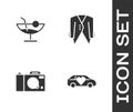 Set Limousine car, Cocktail, Photo camera and Suit icon. Vector