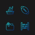 Set line Abacus, Document folder with clip, Male kid raising hand and American football ball. Gradient color icons