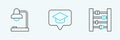 Set line Abacus, Table lamp and Graduation cap in speech bubble icon. Vector Royalty Free Stock Photo