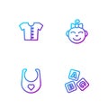 Set line ABC blocks, Baby bib, t-shirt and Little girl head. Gradient color icons. Vector Royalty Free Stock Photo