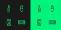 Set line Accordion, Beer can, bottle and Salami sausage icon. Vector