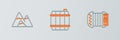 Set line Accordion, Mountains and Wooden barrel icon. Vector