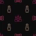 Set line Accordion, Russian doll matryoshka and Church building on seamless pattern. Vector