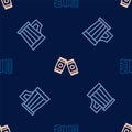 Set line Accordion, Wooden beer mug and Beer can on seamless pattern. Vector